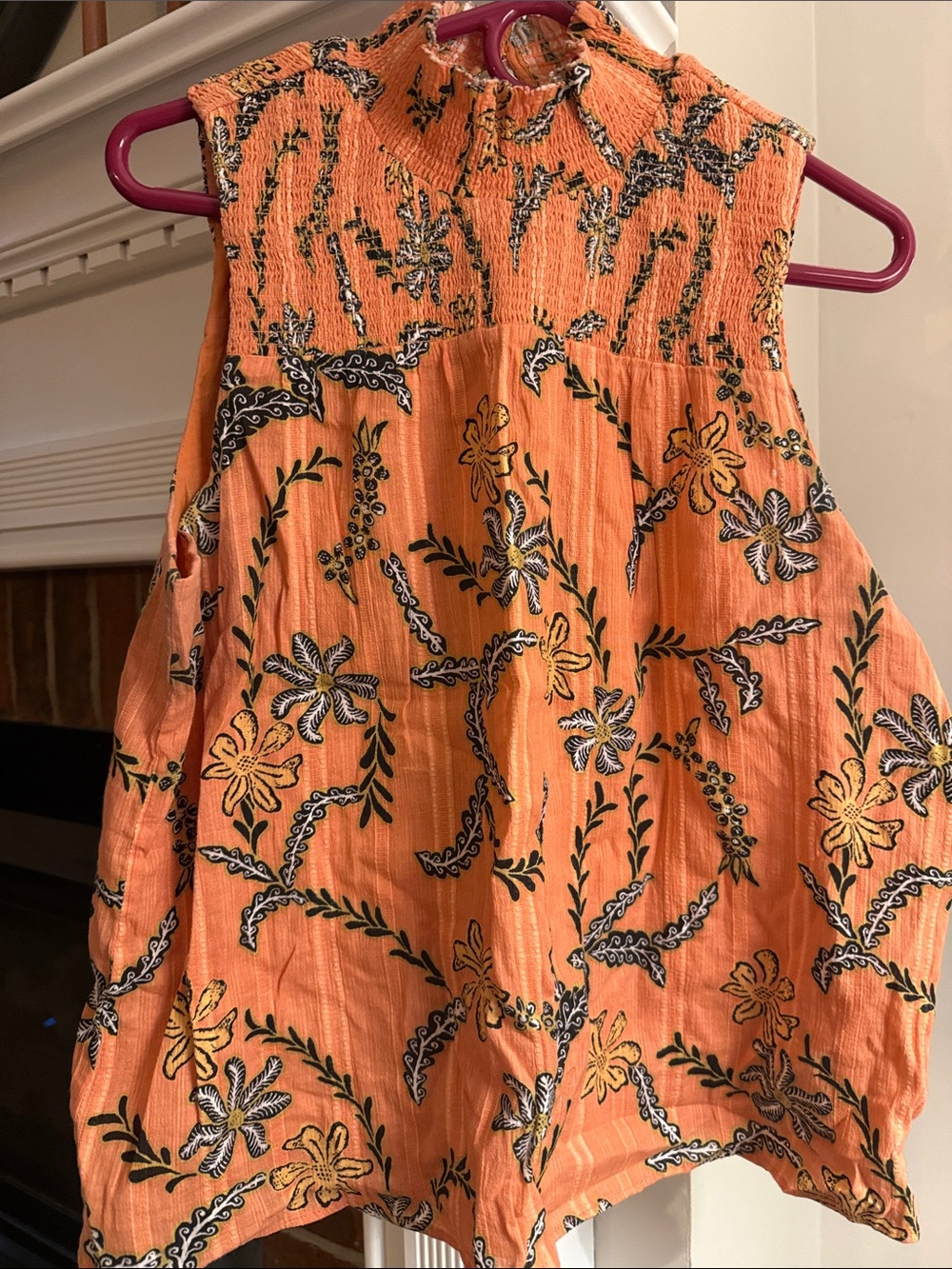 Joie Orange Floral Smocked Tank Top